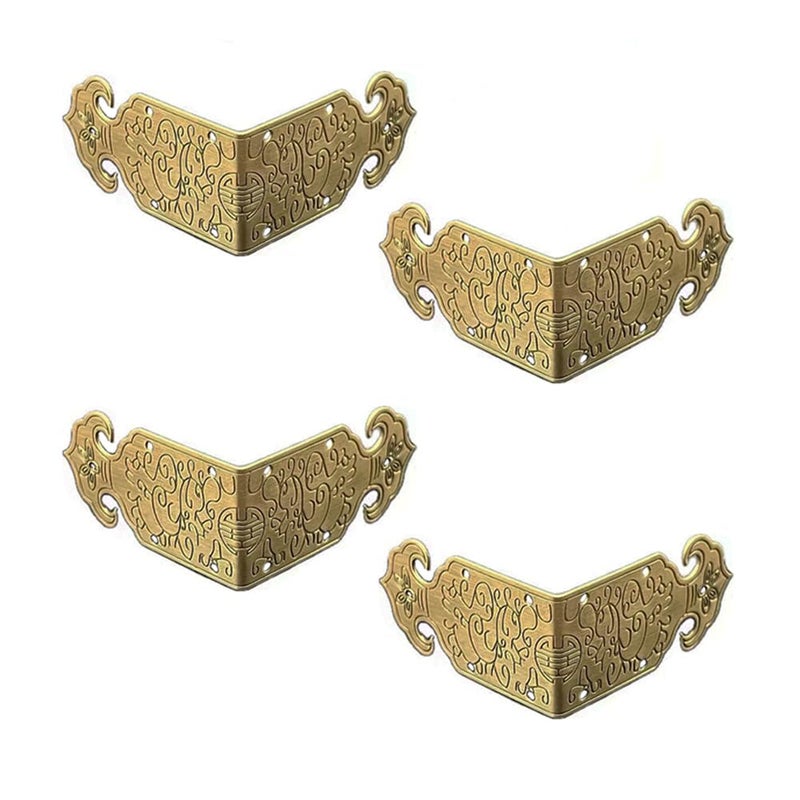 Tiazza 4Pcs Vintage Style Antique Brass Embossing Decorative Corner Protectors Classical Furniture Tables and Chairs TV Cabinet Corner Braces Guard Edge Cover - Image 1